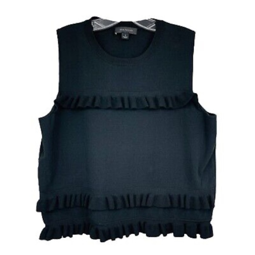 NWT Ann Taylor Sleeveless Ruffle Top Black Medium